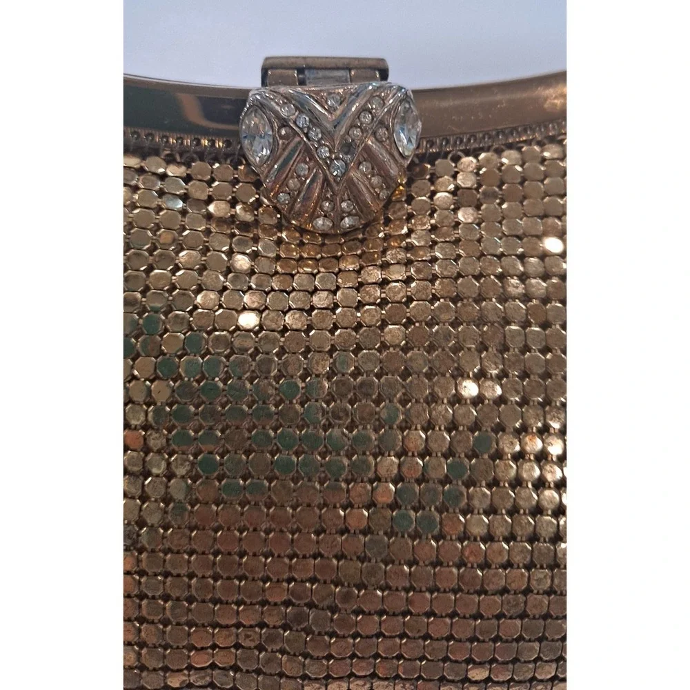 Vintage Whiting & Davis Gold Deco Mesh‎ Bag Purse Jeweled Clasp